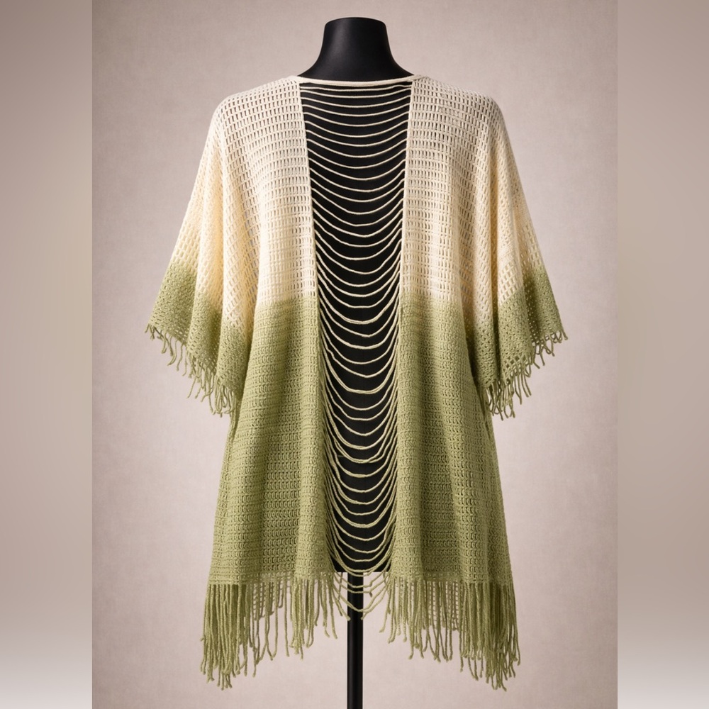 Women’s Ombre Crochet Fringe Swim Coverup - Olive/Cream - Picture 4 of 4